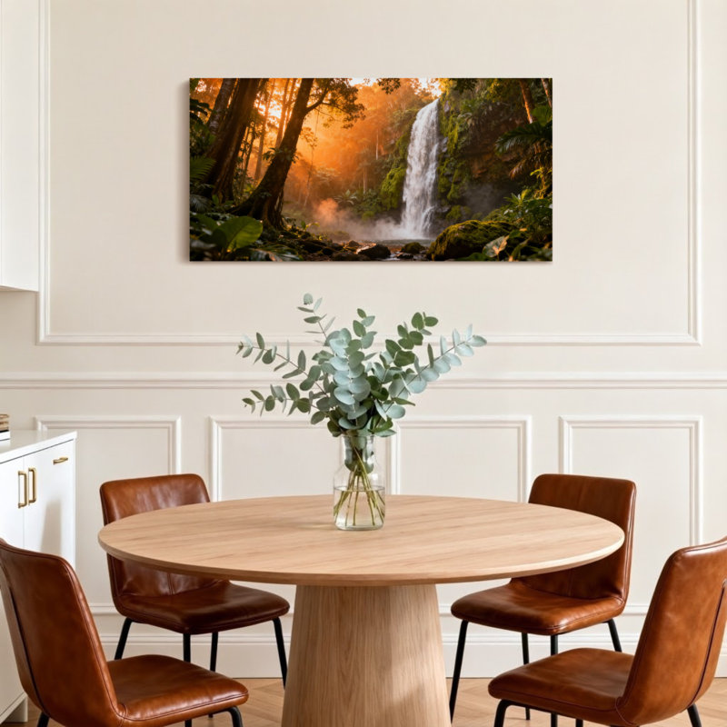 «Landscape & Nature Sunset Forest Waterfall Nature Landscape», H 28 po x l 58 po