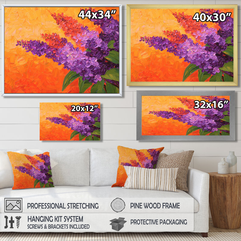 Coucher de soleil lilas mauve dans les jardins botaniques VI - lilas, reproduction sur toile, 12" H x 20" W, Black