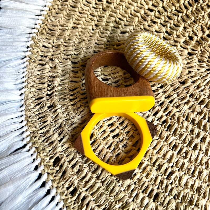 Cord Napkin Ring - Yellow & White, Yellow/White
