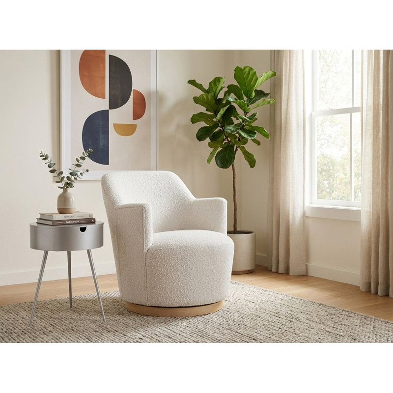 Fauteuil pivotant rembourré Ixareli, Tissu crème bouclé