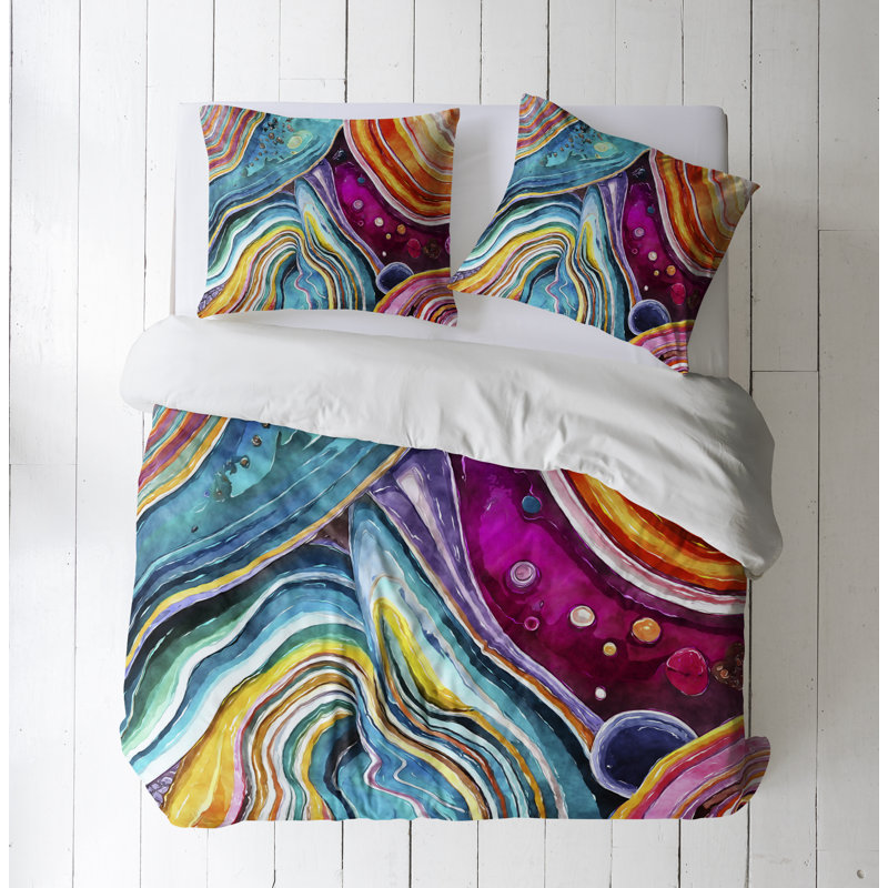Polyester Abstract Duvet Cover Set, King Duvet Cover + 2 King Shams
