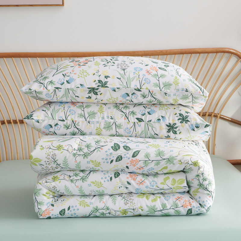 Nayoroom 3 Pieces Boho Floral Green Botanical Comforter Set With Colorful Flower Print Pattern Soft Comfortable And Lightweight Microfiber Bedding Set