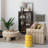 Round Fabric Upholstered Striped Table Ottoman