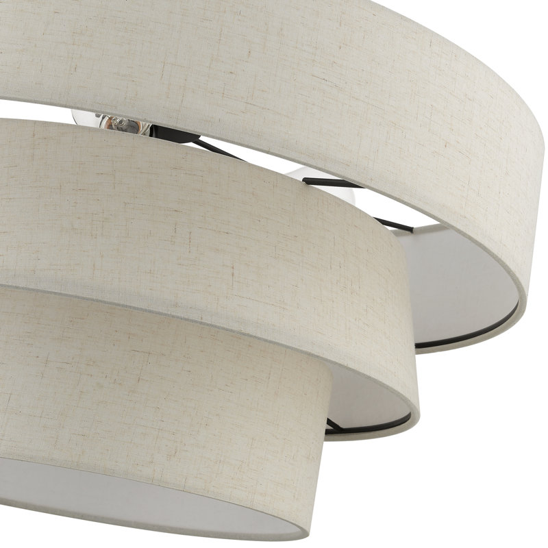 4 - Light Steel Dimmable Drum Chandelier, Beige, English Bronze