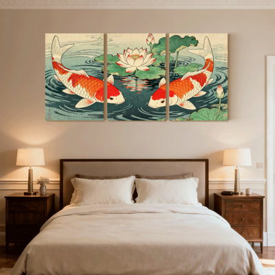 Ensemble de 3 impressions sur toile Koi Fish Water Lily Pond