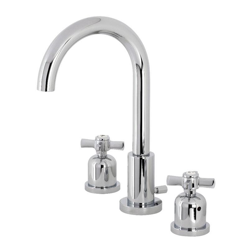 Kingston Brass Millennium Two-Handle 3-Hole Deck Mount Widespread Bathroom Faucet with Brass Pop-Up Drain, Polished Chrome