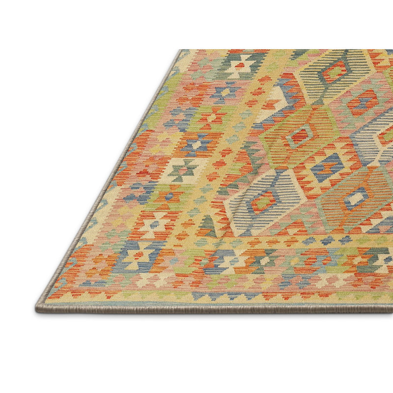 Tapis orange/jaune/vert contemporain, Rectangle 5 pi x 7 pi