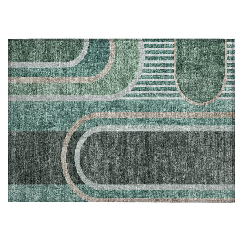 Washable Geometric Indoor / Outdoor Rug, Rectangle 1'8" x 2'6"