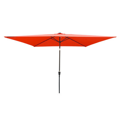 10 x 6.5 ft Rectangular Solar LED Lighted Outdoor Market Umbrella with Crank and Push Button Tilt for Garden and Pool Shade
