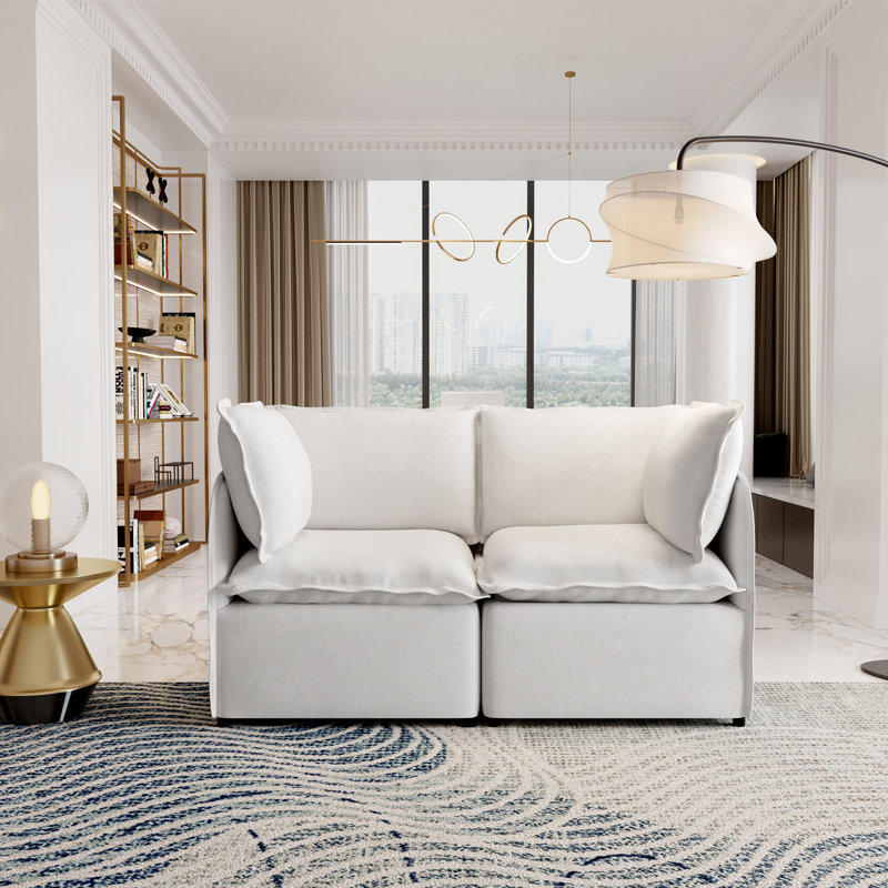 Ensemble de canapé modulaire 2 pièces, fauteuil d'angle double avec structure en fer léger et housse, Beige