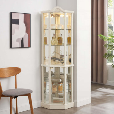 Vitrine d'angle vitrée lumineuse avec tablettes réglables