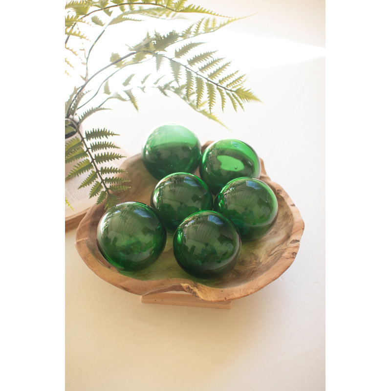  Green Glass Decorative Ball – 4" Round Home Accent - Set of 6