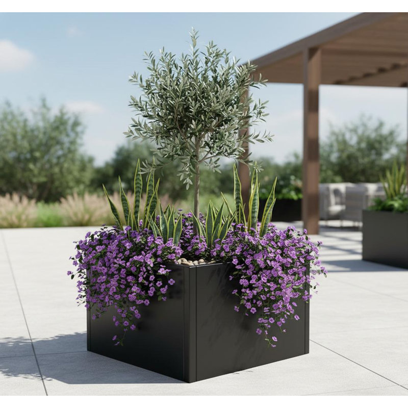 Metal Planter Box for Outdoor Plants, Open Base Design, 12" H x 18" W x 18" D