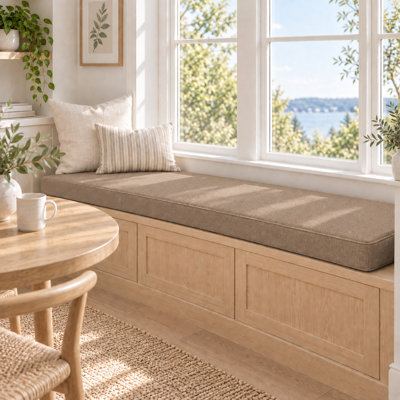 Coussin de banc d'extérieur personnalisé de 2,4 pouces d'épaisseur avec housse en lin synthétique, mousse haute résilience 75D, dessous antidérapant et passepoil simple