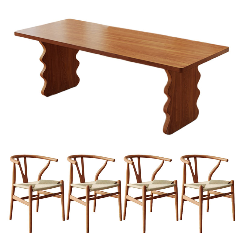 4 - Person Solid Wood Solid Wood Top Double Pedestal Dining Set, 29.53"H x 78.74"L x 31.5"W