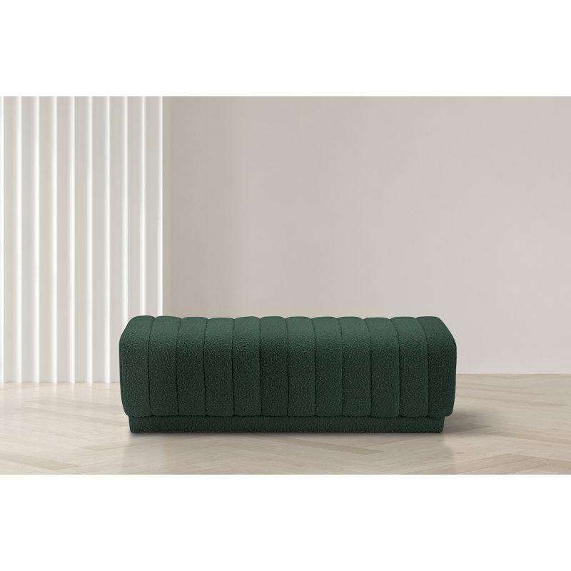 Heathrow Boucle Fabric Upholstered Ottoman, Green Boucle Fabric