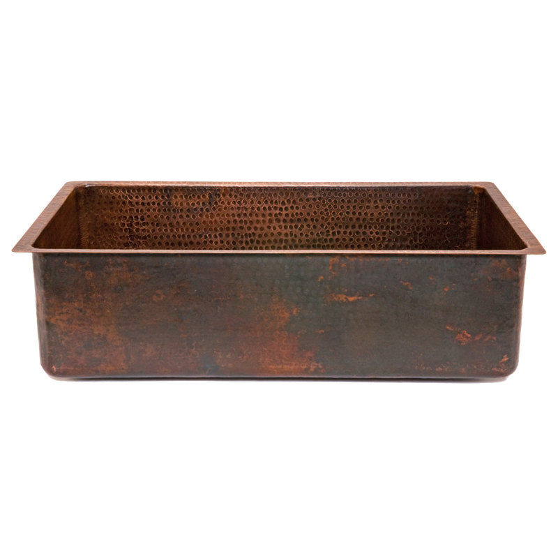 Évier de cuisine 33 "en cuivre martelé simple avec drain et accessoires assortis, Bronze huilé