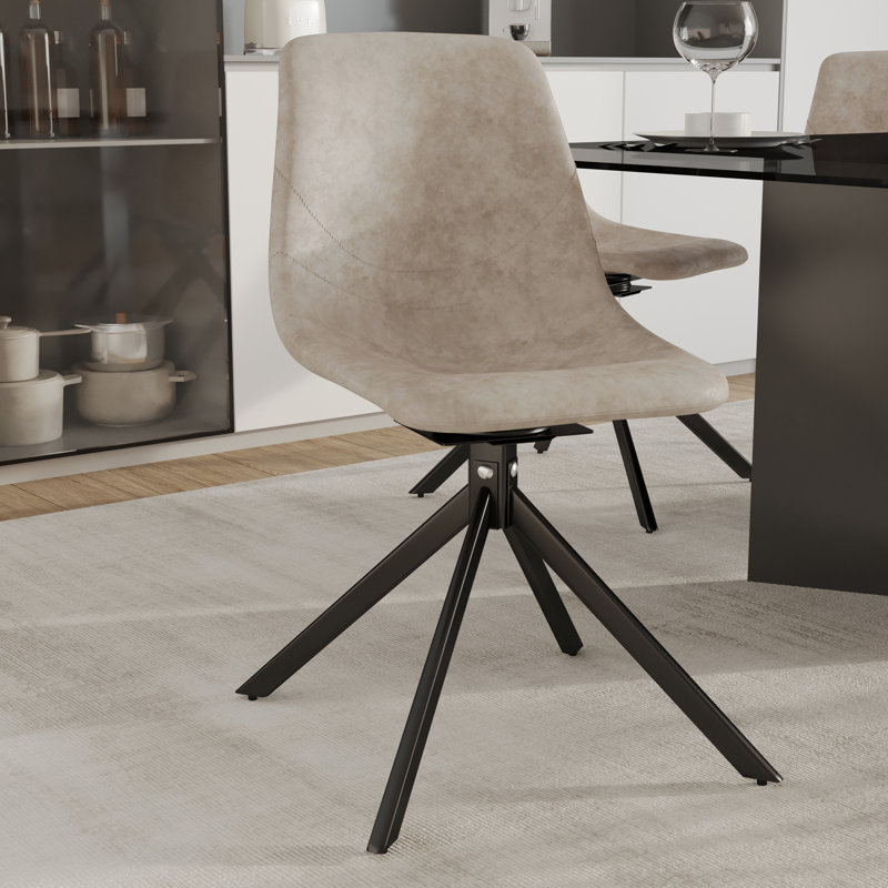 Matthew Leather Dining Side Chair With 360-Degree Swivel And Powder-Coated Iron Legs Matthew Collection, 1, Taupe