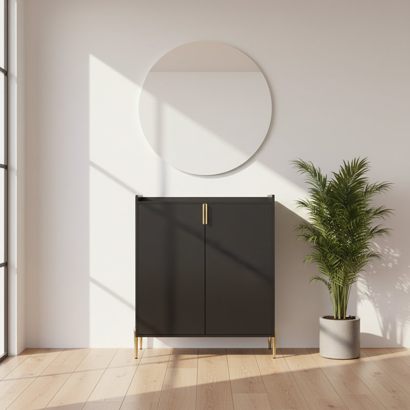 Bar à vin 2 portes avec support et tablette réglable, noir | Idée de cadeau, Matte Black
