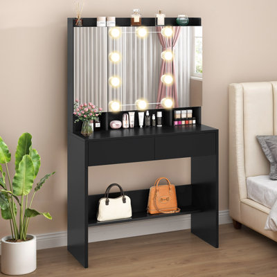 Breasha Black Dressing Table with Mirror