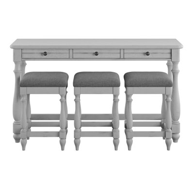Gray Sofa Table With Three Stools