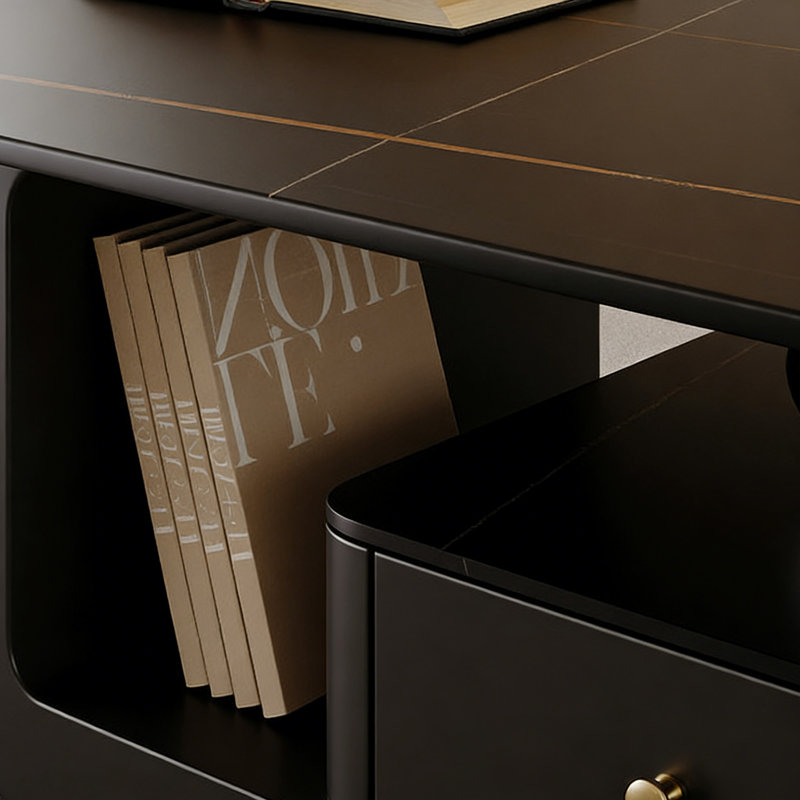 Table basse mobile avec rangement en ardoise, Noir et or, H 17,71 po x L 39,37 po x l 19,68 po, Noir