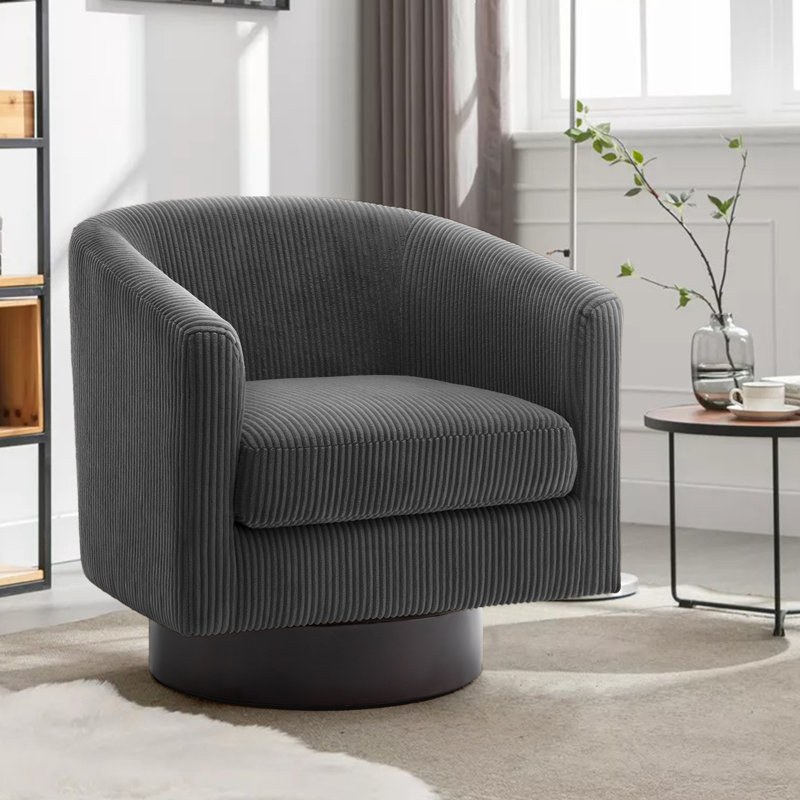 Bennett 72.1Cm Wide Swivel Barrel Chair, Grey Corduroy