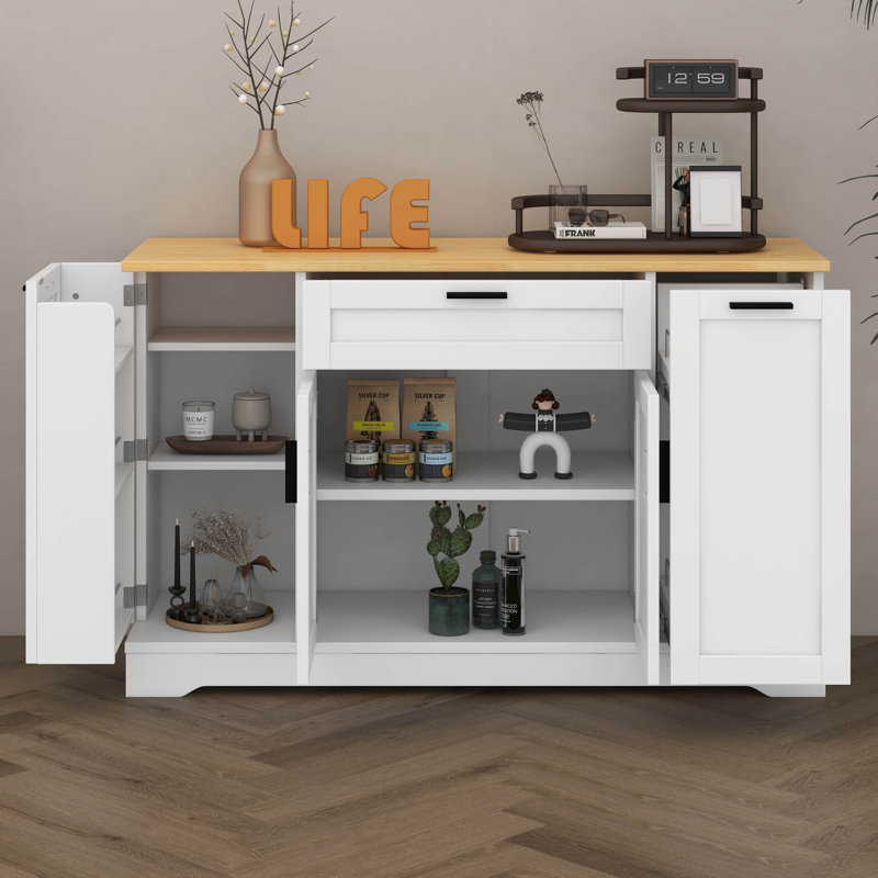 Multi-Functional Storage Sideboard – Extendable Dining Table Alternative With Adjustable Shelves & 3-Tier Pull-Out Rack