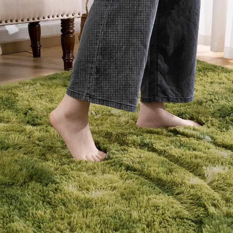Tapis velours à poils longs Tie-Dye Luxury, Vert, 5 pi x 8 pi