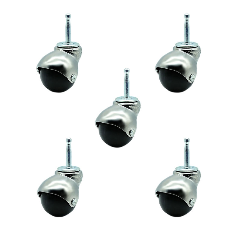 2 Inch Hooded Grip Neck Ball Casters Set of 5 Service Caster, Chrome brillant