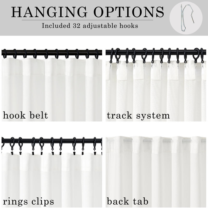 Dennan Light-Filtering Curtain with Back Tab Hooks, White, 52" W x 96" L