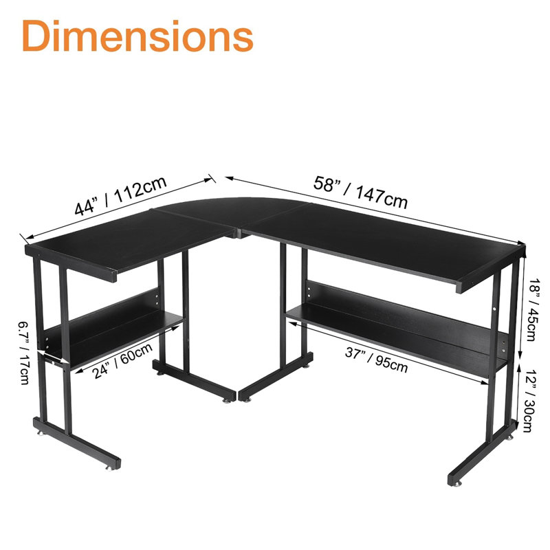 L-Shaped Metal Base Executive Desk, Black