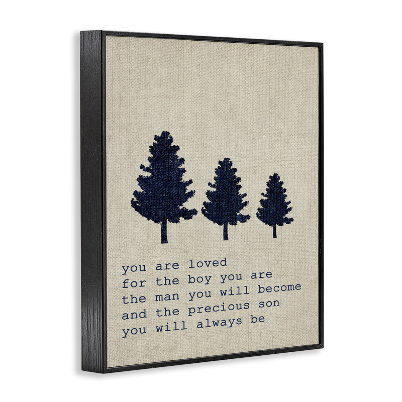 «You Are Loved Son Trees», art textuel, H 20 po x l 16 po, Giclée encadrée noir minuit