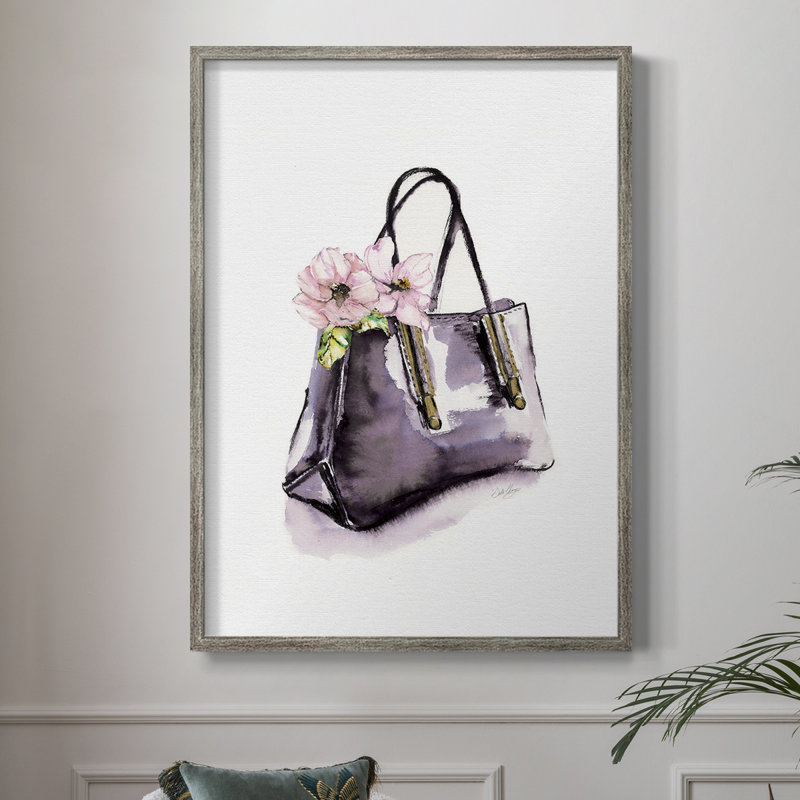 Handbag With Flower Framed Print - Solid Wood 47419, 11'' H x 9'' W