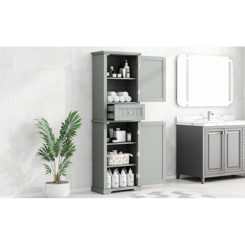 Stylish Storage Cabinet For Bathroom, Tall Bathroom Storage Cabinet, Freestanding Storage Cabinet With Drawer And Adjustable Shelf