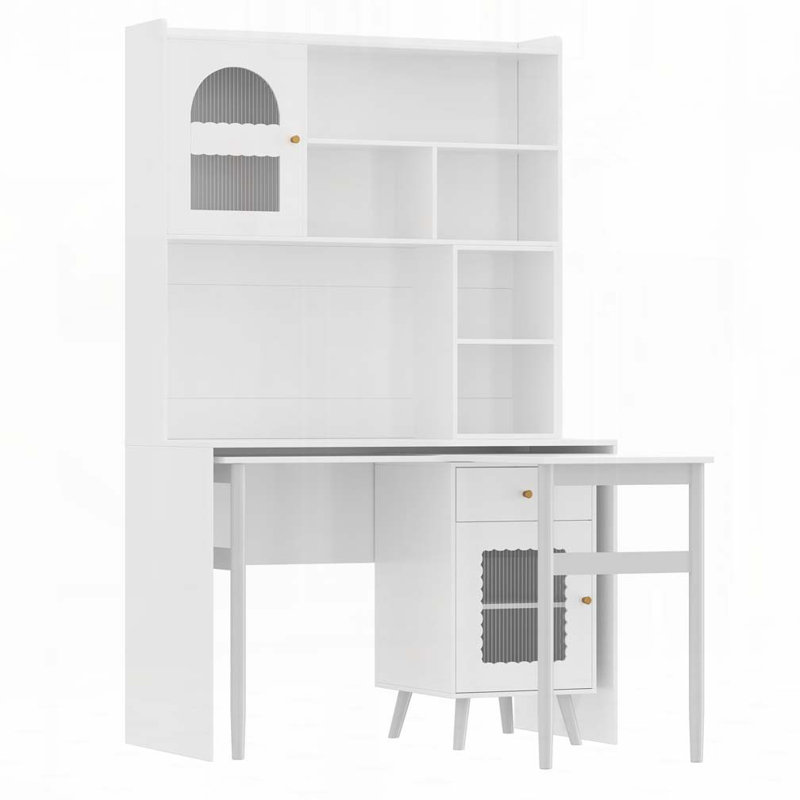 Computer Desk with 90 Degree Rotating Desktop, White