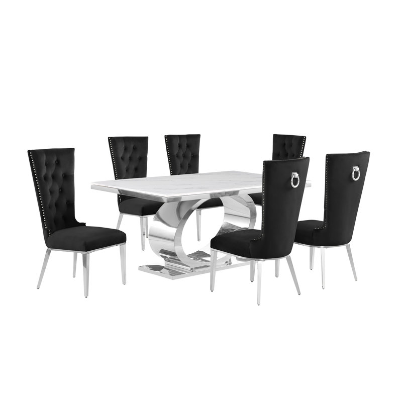 7 pièces Ensemble repas, 7, Noir / argent, Argenté