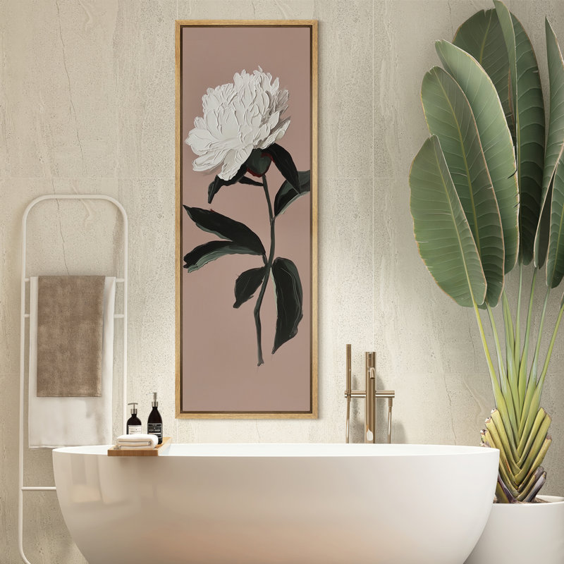 Illustration de fleur botanique de pivoine blanche - reproduction d'art sur toile encadrée, H 60 po x l 20 po x P 1,5 po