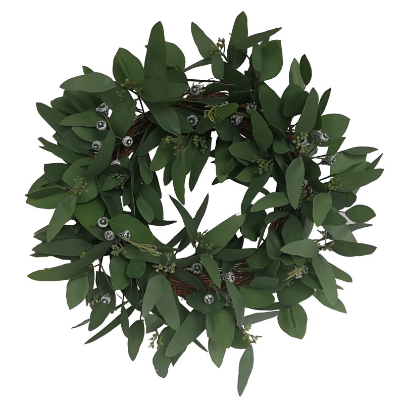 Seeded Eucalyptus Wreath, 20" H x 20" W x 8" D, Dark Green