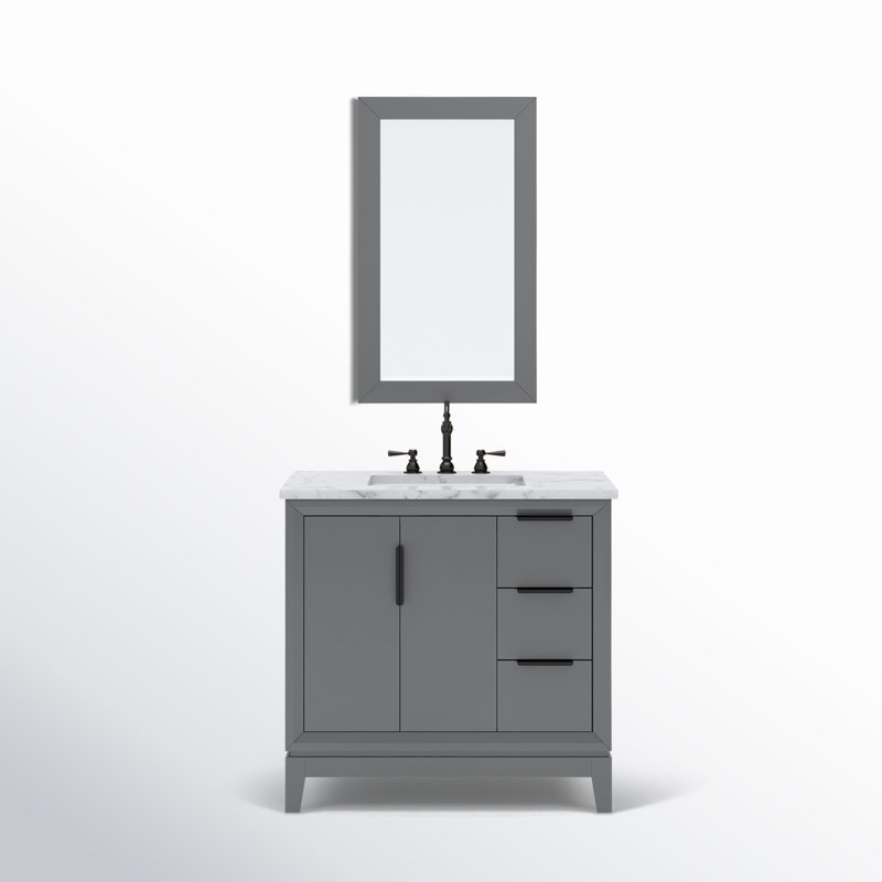Elizabeth 36" Single Bathroom Vanity Set with Mirror, Cashmere Gray, Hook