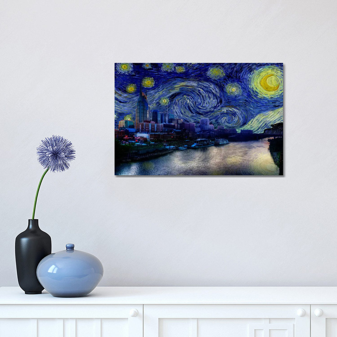 Nashville, Tennessee Starry Night Skyline by 5by5collective - Wrapped Canvas Painting