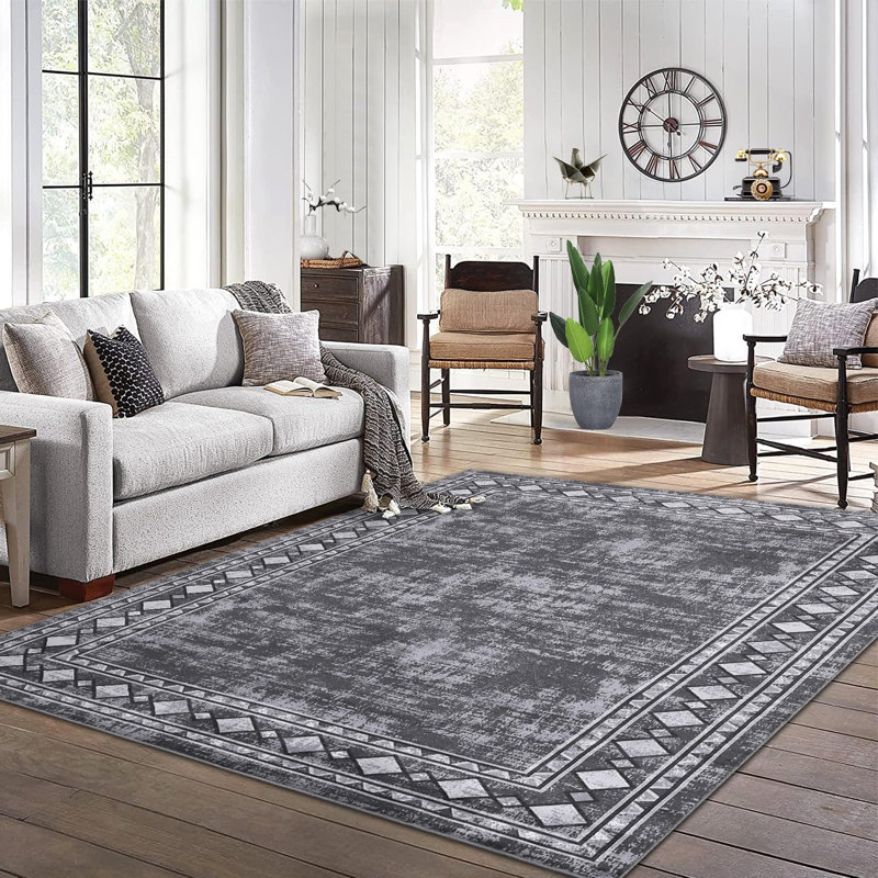 9x12 Rugs for Living Room Washable Rug for Bedroom Scalloped Area Rugs Stain Resistant Modern Soft Folding Throw Carpet Low Pile Floor Cover for Nursery Playroom