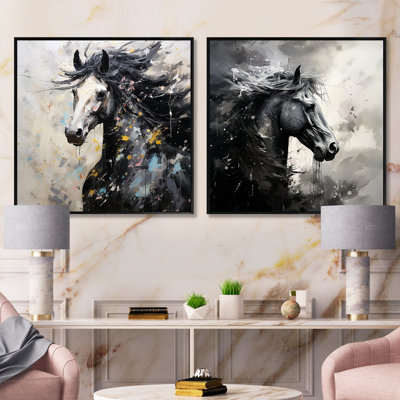 Minimalisme, cheval au galop IV - ensemble de 2 animaux carrés