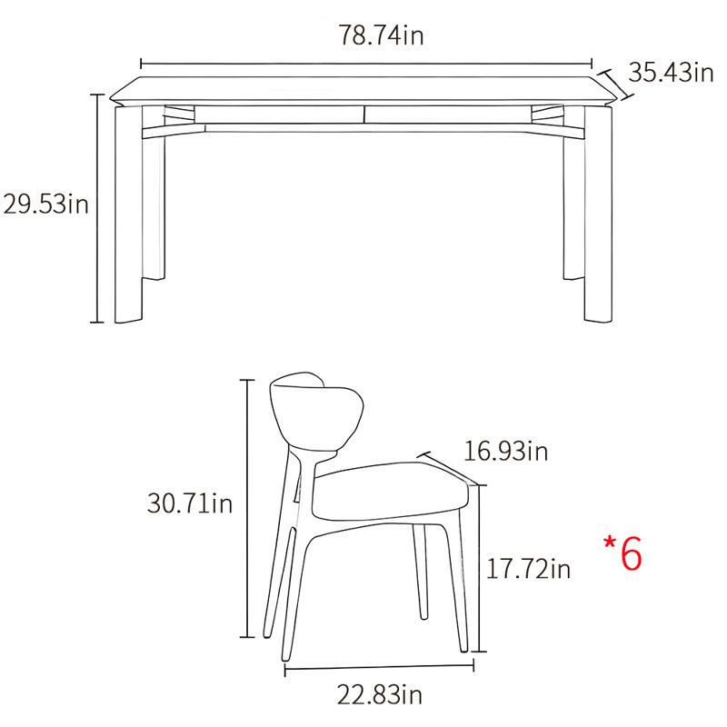 French luxury style rectangular dining table sets, 29.53"H x 78.74"L x 35.43"W