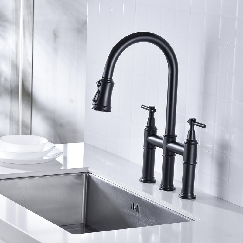 Robinet de cuisine noir mat avec option rétractable - Interrupteur à deux poignées pour un contrôle précis de l'eau
