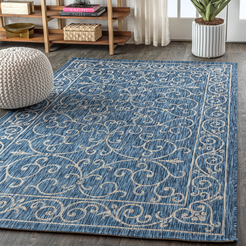 Hagerman Vintage Filigree Textured Weave Navy/Gray Indoor/Outdoor Rug, Rectangle 3'1" x 5'