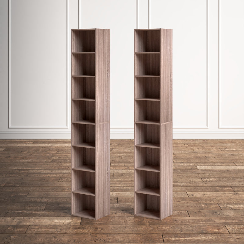 Brenya 8-Tier Thin and Tall Bookshelf with Open Adjustable Shelf, Brown