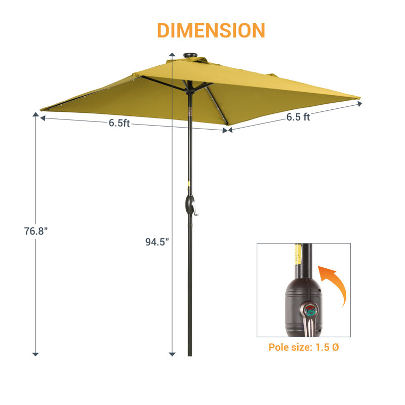 Parasol de marché extérieur carré 6,5 pi avec éclairage DEL Rosalynd Rosalynd, Jaune