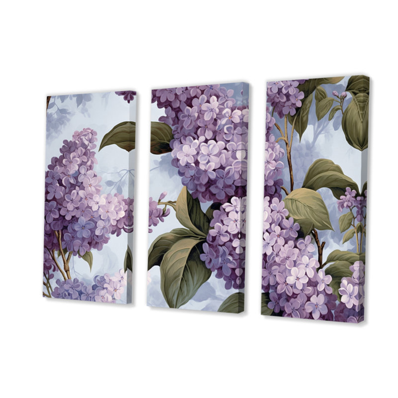 «Lilac mauve et gris», impression sur toile 3 pièces, H 40 po x l 60 po x P 1 po