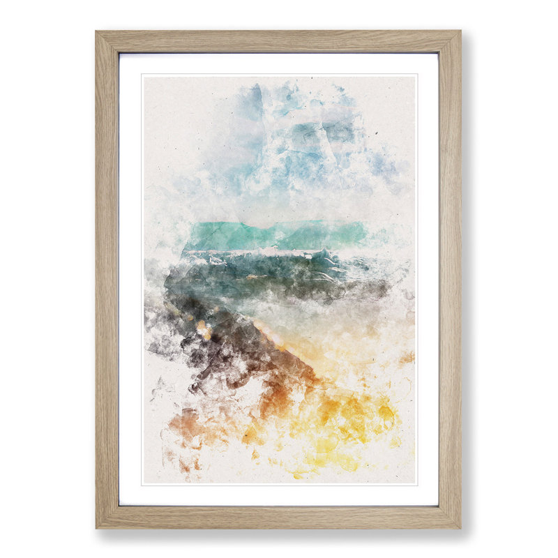 Sunshine on a Beach in Greece - Picture Frame Painting Print, 33cm H x 24cm W x 2cm D, Oak Framed